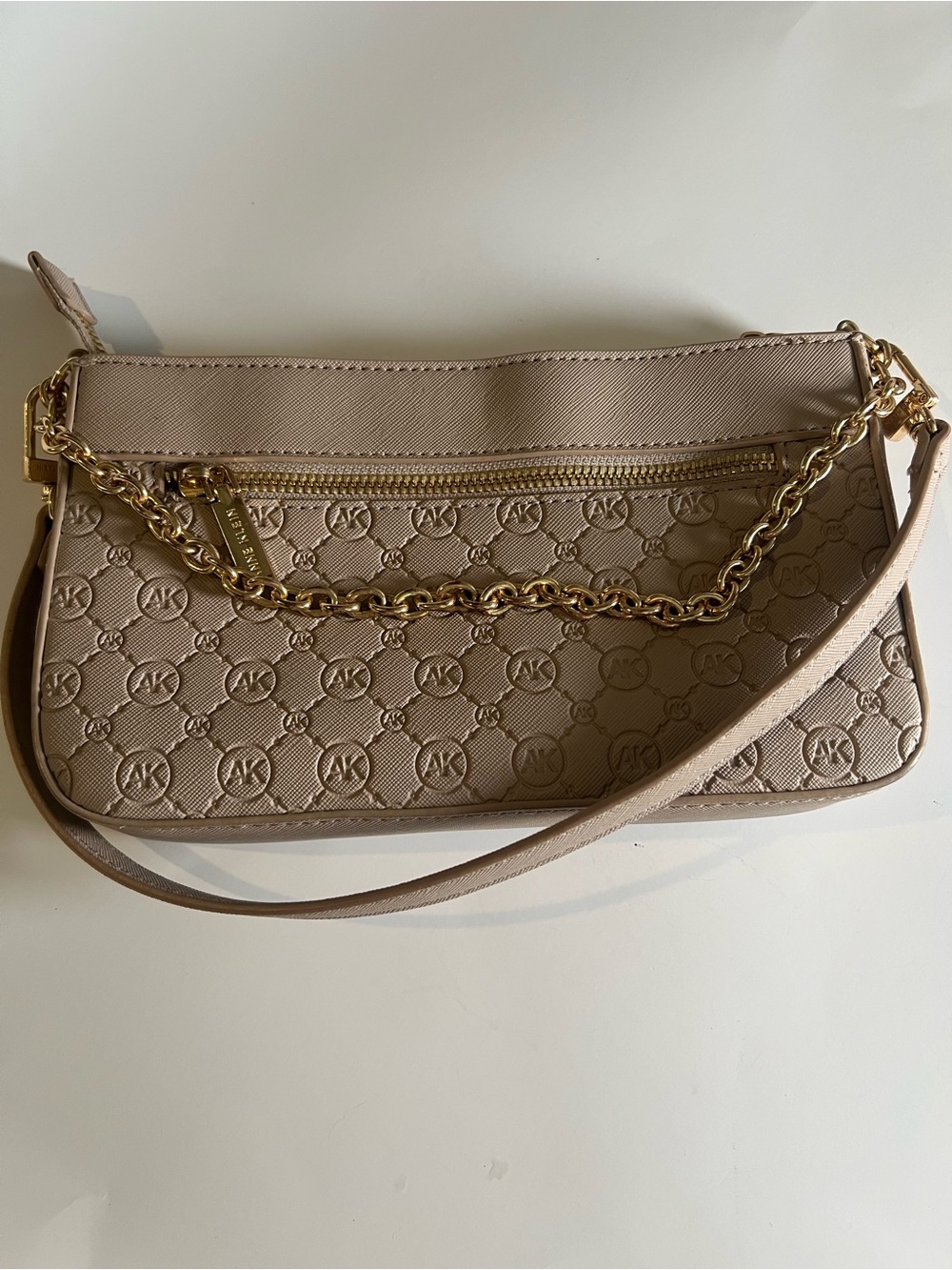 Anne Klein Embossed Taupe Chain-Handle Shoulder Bag - Picture 4 of 13